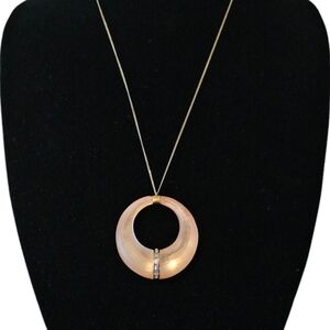 ALEXIS BITTAR Circle Necklace Peach LUCITE Pendant Gold/Clear 27"